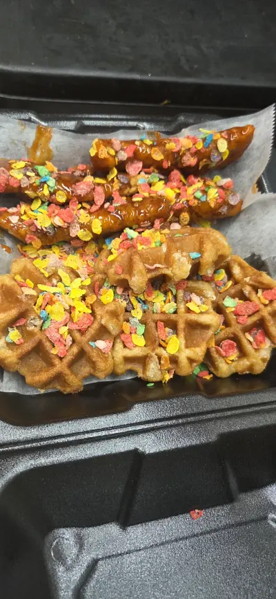 Fruity Pebble Waffles + Wings/Tenders